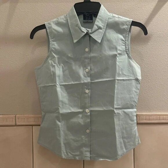 Vintage new DCC cotton sleeveless tailored stretch collar button down blouse - Picture 1 of 11